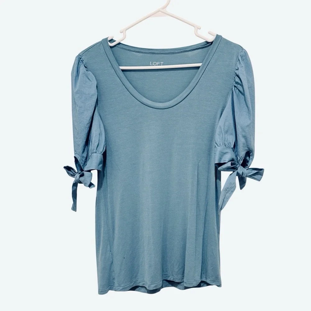 Women's Cotton Puff Short Sleeve Blouse Blue Regency Country Milkmaid S